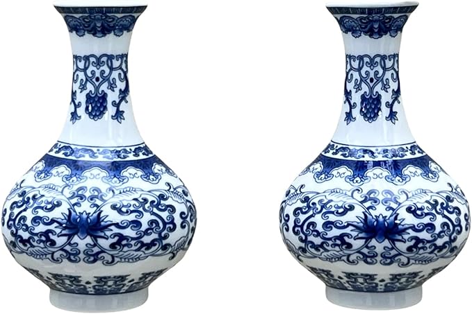 Set of Two Blue and White Porcelain Wall Vases for Flowers – Handmade Chinoiserie Ceramic Wall Mounted Flower Vase, Decorative Hanging Vases for Living Room, Bookshelf & Indoor Décor-Ruum Studio Home