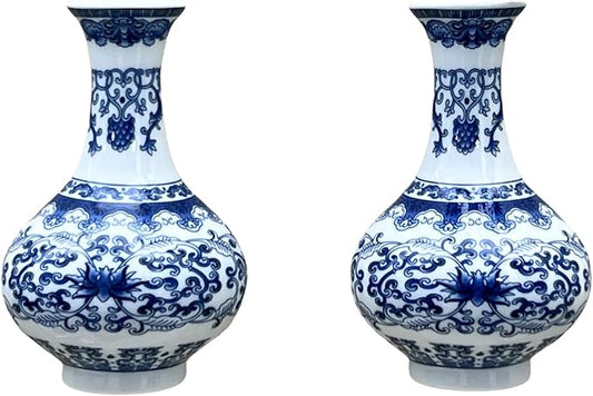 Set of Two Blue and White Porcelain Wall Vases for Flowers – Handmade Chinoiserie Ceramic Wall Mounted Flower Vase, Decorative Hanging Vases for Living Room, Bookshelf & Indoor Décor-Ruum Studio Home