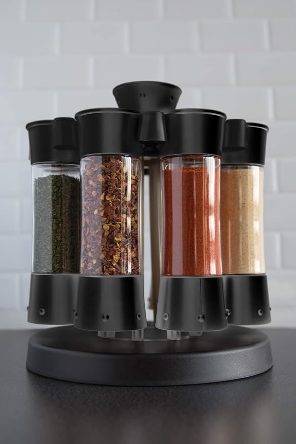 Kitchen Art Elite Auto-Measure Spice Professional 8 Compartments Black 7.45 x 7.45 x 8.25 inches-Ruum Studio Home