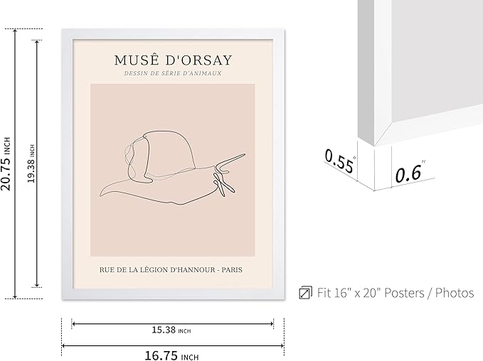 Poster Master Vintage Poster - Retro One Line Snail Drawing Print - Snail Line Art - Minimal Gift for Men, Women, Animal Lover - Abstract Wall Decor for Home, Office, 16x20 White Framed-Ruum Studio Home