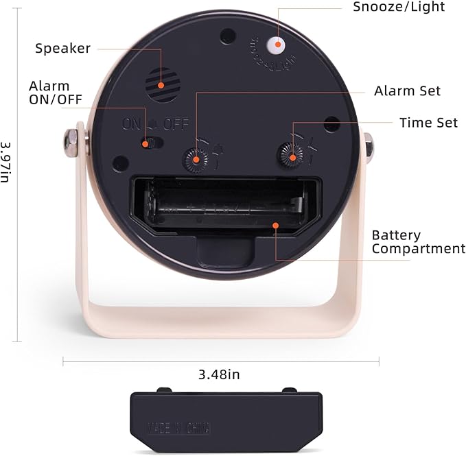 Analog Alarm Clock, Silent Non-Ticking Quartz Movement, Battery-Operated with Snooze & On-Demand Light, Easy to Set Gentle Wake Bedside Desk Clock, Ideal for Home, Travel, Office (Yellow)-Ruum Studio Home