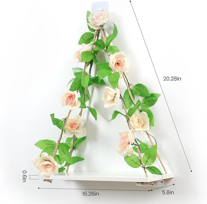 Floating Shelves for Wall,Plant Wall Decor,Hanging Shelf,Cottage Core Decor,Room Decor Aesthetic,Boho Room,Adhesive Shelves,Floating Shelves for No Drilling,Two-Piece Set(Champagne Flower)-Ruum Studio Home