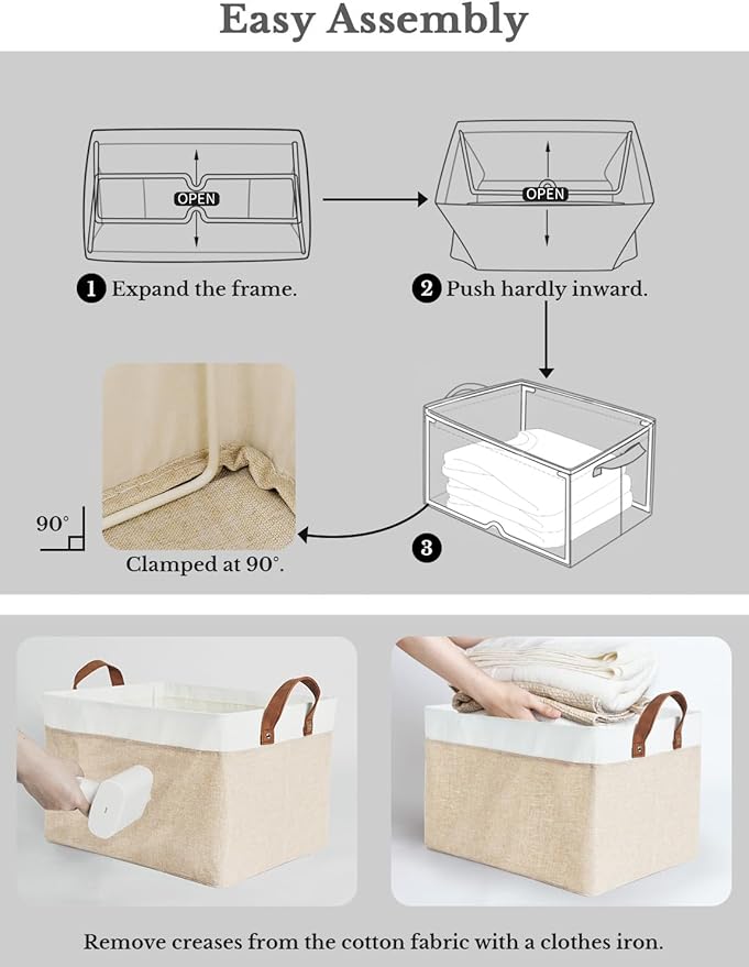 StorageWorks Storage Bins, Fabric Storage Bins for Shelves, Extra Large Storage Baskets with Metal Frame, Closet Baskets and Bins with Handles, Jumbo, Brown and White, 2-Pack-Ruum Studio Home