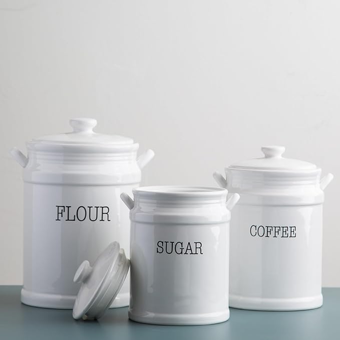 Ceramic Canister Set with Airtight Lids - 3-Piece Kitchen Storage for Flour, Sugar, Coffee, Tea & Spices - Modern Countertop Decor-Ruum Studio Home