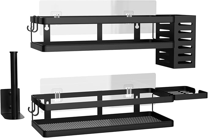 PUSDON Metal Wall Hanging Basket 2 Packs DIY Suitable for Multiple Scenes - Middle Black Guardrail Suit-Ruum Studio Home