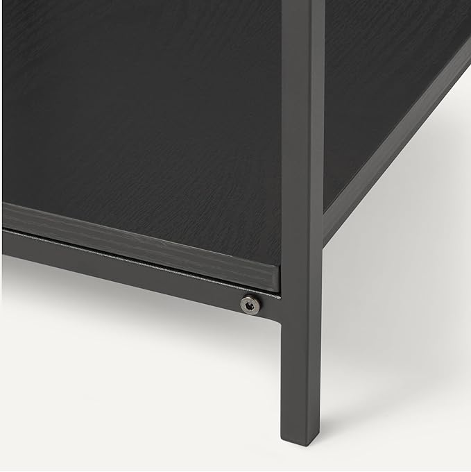 Amazon Basics - End Table with Bottom Shelf, Living Room Side Table, Steel Frame, Wooden Black-Ruum Studio Home