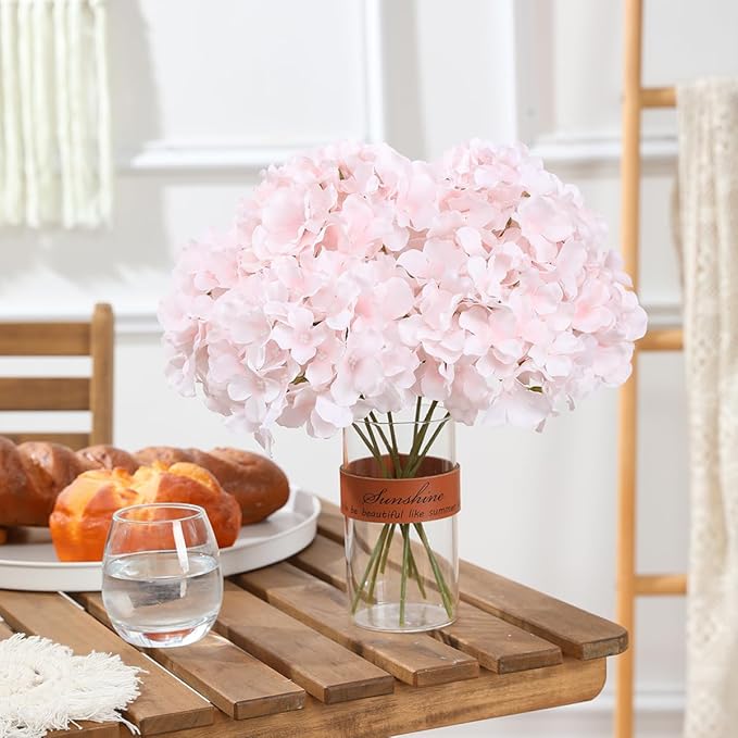 Tifuly Hydrangea Artificial Flowers -12 pcs Realistic Fake Hydrangea Silk Flowers with Stems Faux Hydrangea Flowers Heads for Office Home Party Wedding Centerpiece DIY Floral Decor (Pink)-Ruum Studio Home