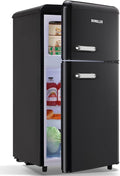 Mini Fridge Dual Door Refrigerator with Freezer, 3.5 Cu.Ft Compact Refrigerator with Handle, Adjustable Temperature & Removable Glass Shelves, for Apartment/Dorm/Office/RV, Black-Ruum Studio Home