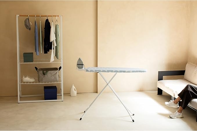 Brabantia Size A Compact Small Ironing Board (43x12 in) 7 Height Options, Adjustable Steam Iron Rest Holder (Fresh Breeze) Non-Slip Feet, Anti-Collapse Child Locks-Ruum Studio Home