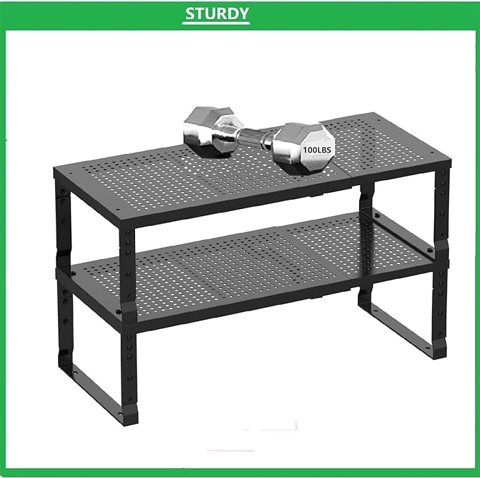 Metal Stackable Expandable Storage Shelf - Multi-Functional Home Storage Shelf, Suitable for Kitchen, Cabinet，Bathroom, Office, Garage, etc.（3PACKS/Black/Medium-Ruum Studio Home