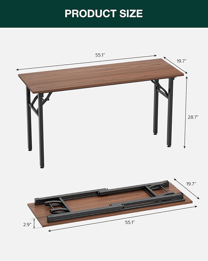 Frylr Small Folding Computer Desk – Portable 55.1 Inch Foldable Laptop Table, Collapsible and Compact for Easy and Fast Setup, Lightweight for Small Spaces, Home Craft and Study Use, Dark Walnut-Ruum Studio Home