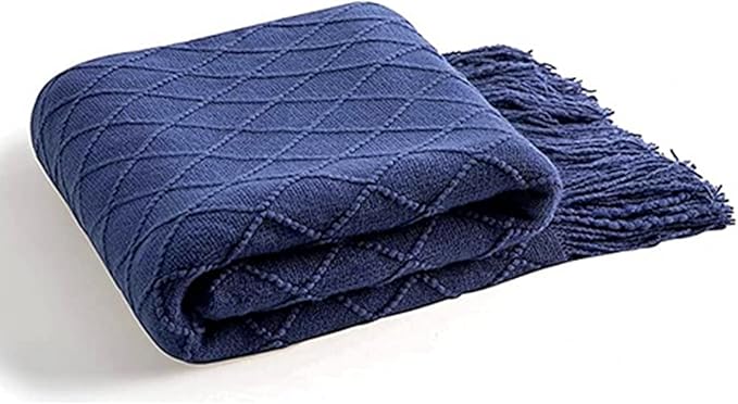 inhand Navy Blue Throw Blanket for Couch and Bed, Soft Living Room Home Decor Knitted Twin Size Blanket, Outdoor Lightweight Breathable Summer Blanket, Farmhouse Warm Woven Decorative, 60"x80"-Ruum Studio Home
