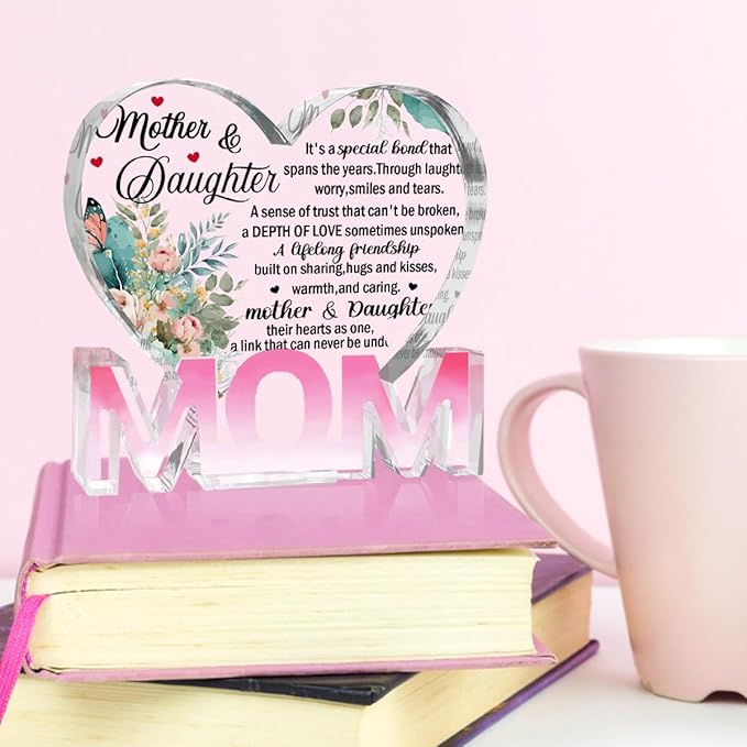 Mothers Day Gifts Best Mom Gifts -Gifts for Mom from Daughter Son - Best Mom Ever Gifts Unique Mother Birthday Acrylic Heart-Shaped Plaque Desk Decorations Present for Mom Christmas Anniversary-Ruum Studio Home