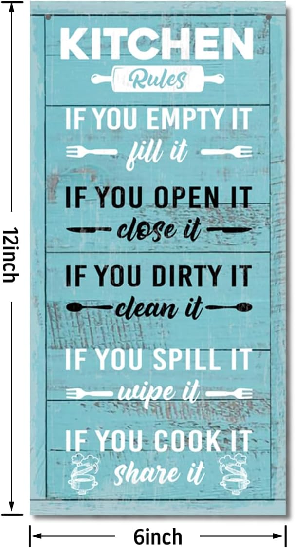 Hanging Kitchen Rules Wood Decor Sign, Rustic Kitchen Wooden Signs, Printed Wood Wall Art Sign, Kitchen Door Rules Rustic Sign, Hanging Wood Sign Kitchen Decor, Funny Farmhouse Kitchen Wall Décor G1-Ruum Studio Home