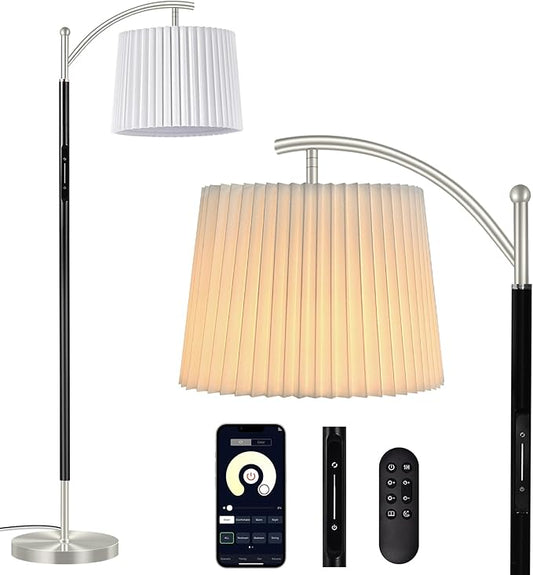 Floor Lamp, LED Floor Lamp with APP & Remote & Touch Control, Stepless Color Temperatures and Brightness, Tall Standing Lamp with Pleated Lampshade for Living Room, Bedroom, Office(Black Nickel)-Ruum Studio Home