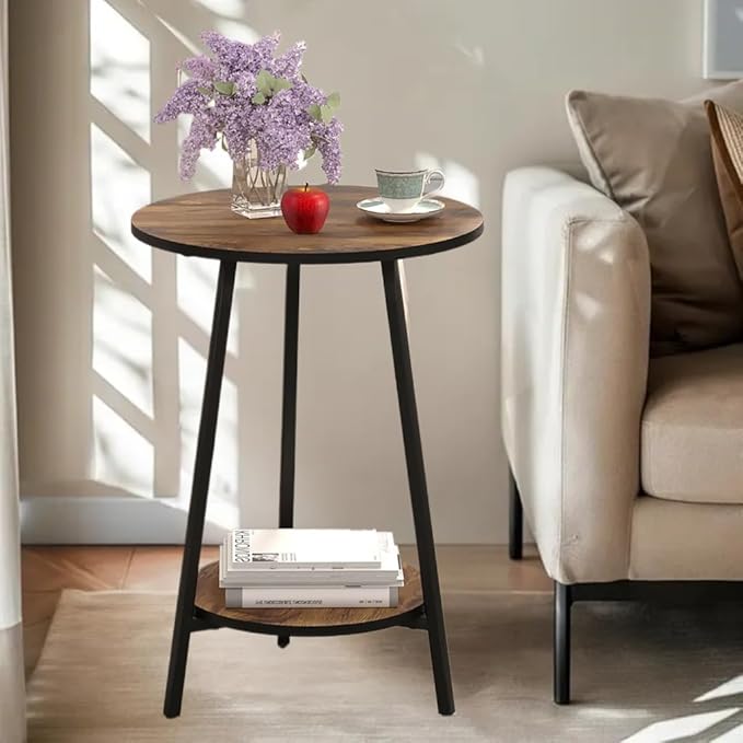 Side Table - Rustic End Couch Tables - Waterproof Metal Frame, Scratch-Resistant - Vintage Wood Color Tables for Sofa Living Room Bedroom Bedside Coffee Small Spaces-Ruum Studio Home