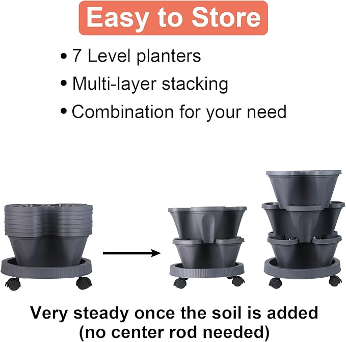 Vertical Planter 7 Tier Stackable Planters Garden Planters Strawberry Herb Flower and Vegetable Planter Indoor Outdoor Gardening Pots with Removable Wheels and Tools-Ruum Studio Home