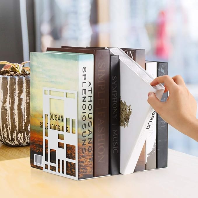 INNPLUS Heavy-Duty Metal Bookends, 6 Pair, White, Anti-Slip Foam Pads, Perfect for Heavy Books, Office, Home-Ruum Studio Home