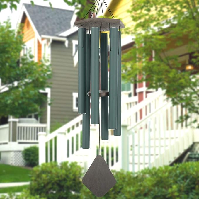 Wind Chimes Outdoor Large Deep Tone, 44 Inches Sympathy Wind Chimes Tuned Soothing Melody, Memorial Wind-Chime with 6 Heavy Tubes for Outside Decoration, Garden/Yard. Green-Ruum Studio Home