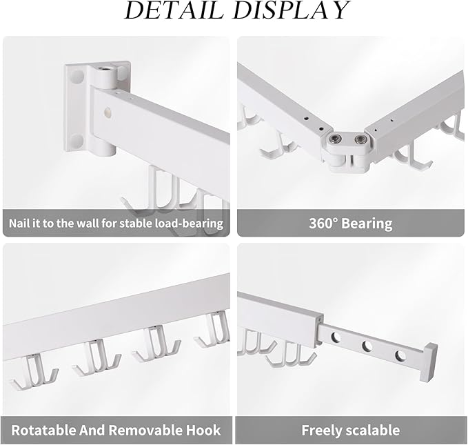 Wall Mounted Clothes Drying Rack,Drying Rack Clothing Wall Mount with Foldable Features(Tri-Fold),Space Saver,Wall Mounted Drying Rack for Laundry Balcony Bathroom (White)-Ruum Studio Home