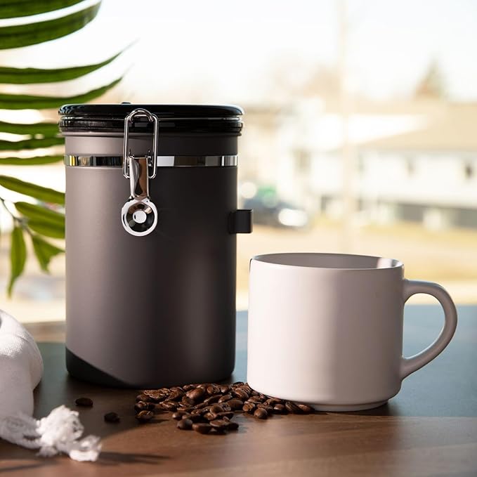 Veken Coffee Canister, Airtight Stainless Steel Kitchen Food Storage Container with Date Tracker and Scoop for Grounds Coffee, Beans, Tea, Flour, Cereal, Sugar, Cookies Jars, 22OZ Gray-Ruum Studio Home
