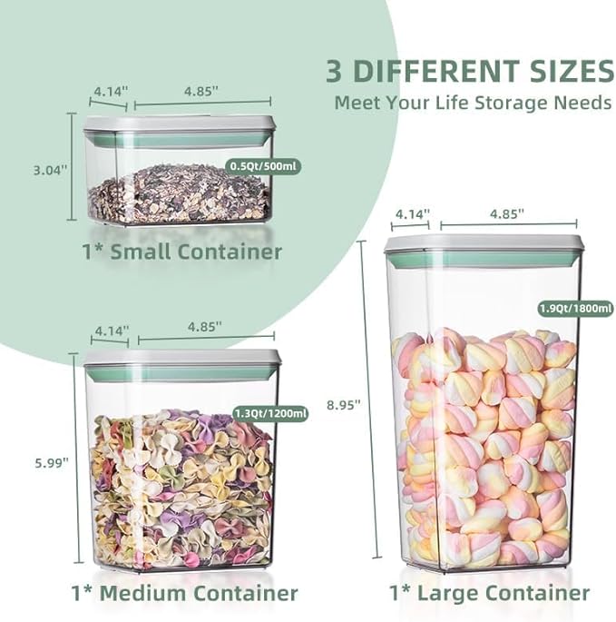 Pop Containers with Lids - Stackable Airtight Food Storage, Kitchen Pantry Storage Containers for Snacks Candy Salt Herbs Spices BPA-Free ((500ML+1200ML+1800ML)*2)-Ruum Studio Home