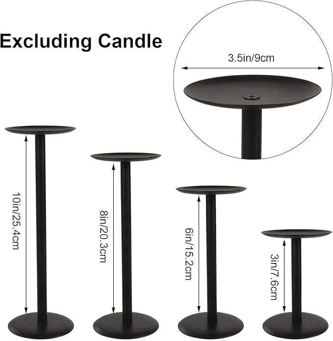 Set of 7 Metal Black Candle Holders, Assemblable Pillar and Taper Candlesticks, Halloween Fall Thanksgiving Day Dining Table Centerpieces Decor, Mantle Fireplace Candle Sticks Decorations-Ruum Studio Home