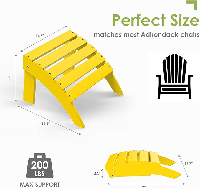 GREENVINES Adirondack-Ottoman | Set of 4 | HDPE Plastic | Outdoor Footrest | All Weather | Foot Rest | Foot Stool | Yellow | for Adirondack Chair | for Patio Backyard Pool-Ruum Studio Home
