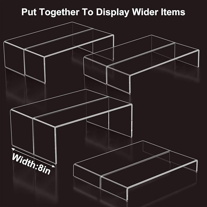 Acrylic Display Risers,12'' Large Display Stands, Thickened to 0.2''(5mm) Stackable Acrylic Shelves for Perfume Display, Clear Risers for Cupcake Stand,Pop Figurines,Tumbler,Food (Clear, 8PCS)-Ruum Studio Home