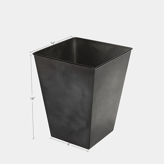 KOL 18''H. Bright Glazed Planter with Drainage Hole, Set of 2, Galvanized Steel Planter Pots for Indoor & Outdoor Use, Decorative Flower Plant Pots for Front Porch, Patio, Deck - Black-Ruum Studio Home