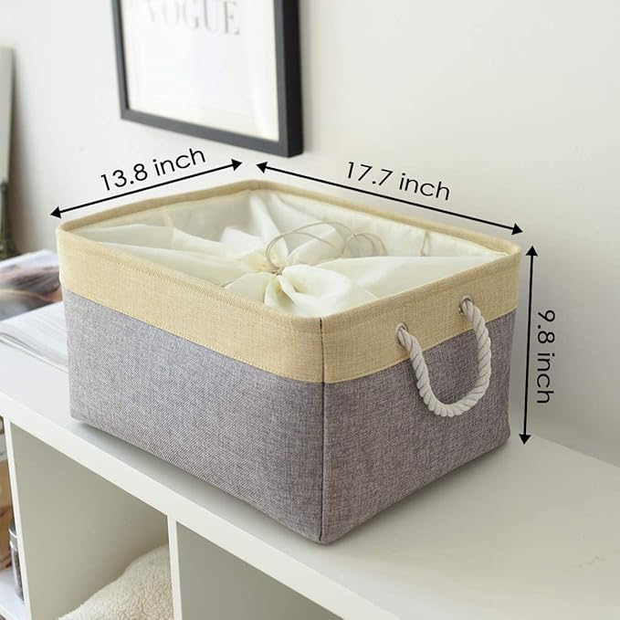 TheWarmHome Storage Baskets for Organizing, Extra Large-3Pack, 17.7L×13.8W×9.8H inch Large Sturdy Storage Bins, Decorative Storage Baskets for Shelves Closet Nursery (Gold&Grey)-Ruum Studio Home