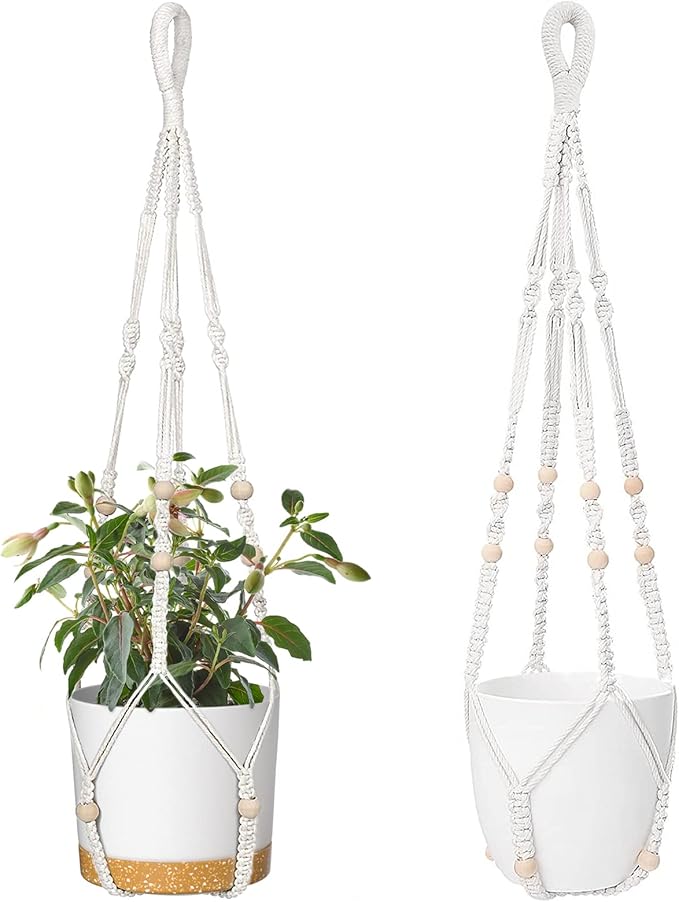 ZMTECH 2 Pack 35 Inch Macrame Plant Hanger (Ivory) Indoor Hanging Planter Basket with Wood Beads Decorative Flower Pot Holder for Indoor Outdoor Boho Home Decor-Ruum Studio Home