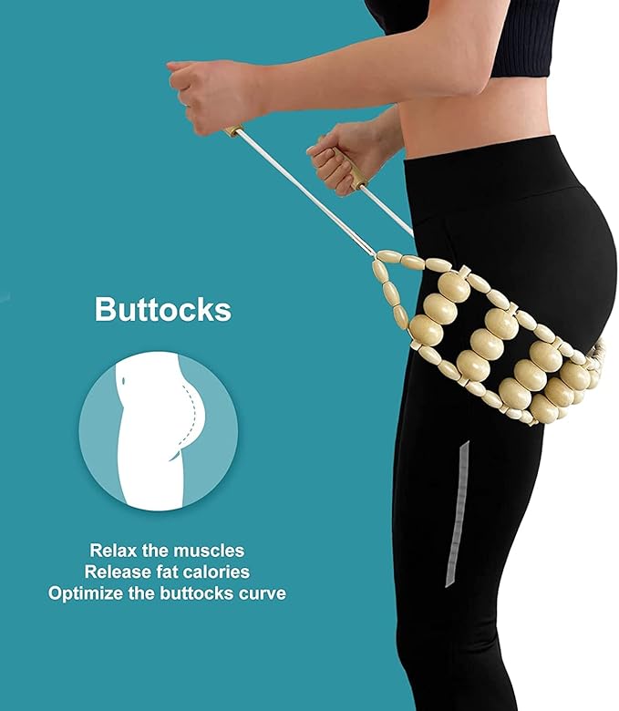 Wood Back Massage Roller Rope, Portable Wood Therapy Cellulite Massage Tools, Handheld Lymphatic Drainage Massager, Multi-Functional Manual Massage Roller Rope Strap for Full Body Muscle Pain Relief-Ruum Studio Home