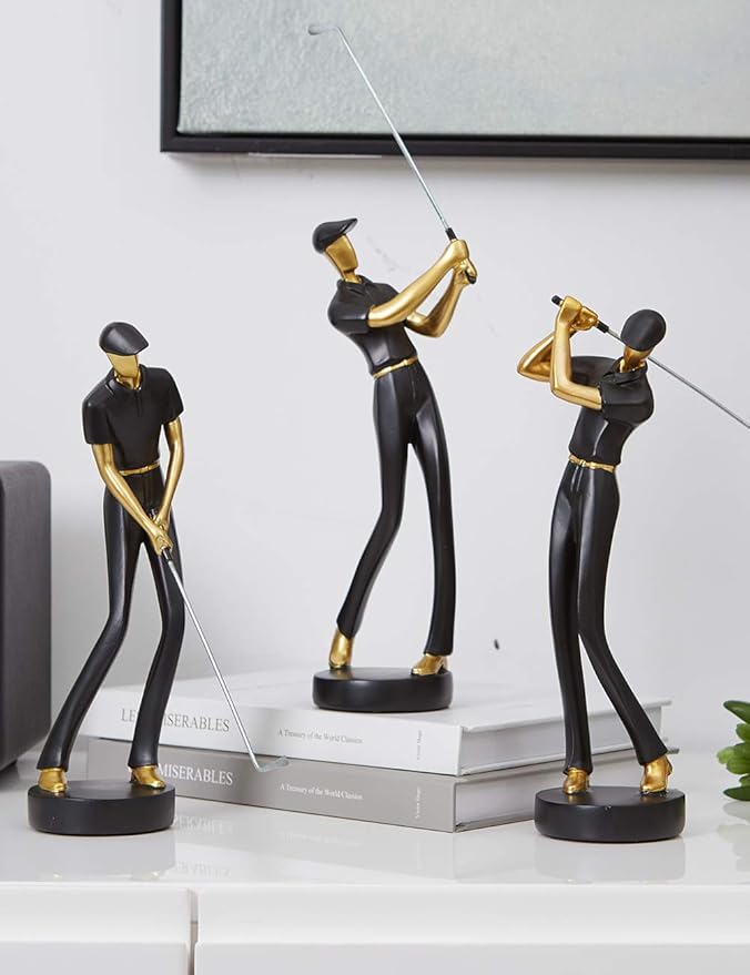 HAUCOZE Golf Figurine Statue Golfer Decoration Arts Home Decor Sculpture Polyresin Black 9.6 inch-Ruum Studio Home