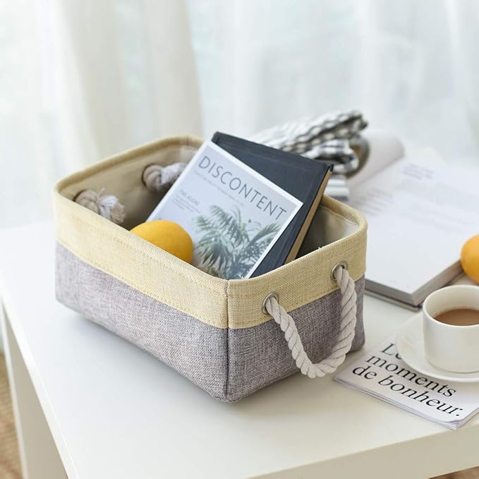 Fabric Storage Baskets for Organizing(6 Pack) Small Baskets for Shelves,storage, Laundry, Nursery, Closets, Decorative Baskets for Gifts Empty (Grey & gold, 11.8” x 7.8” x 5.1”)-Ruum Studio Home