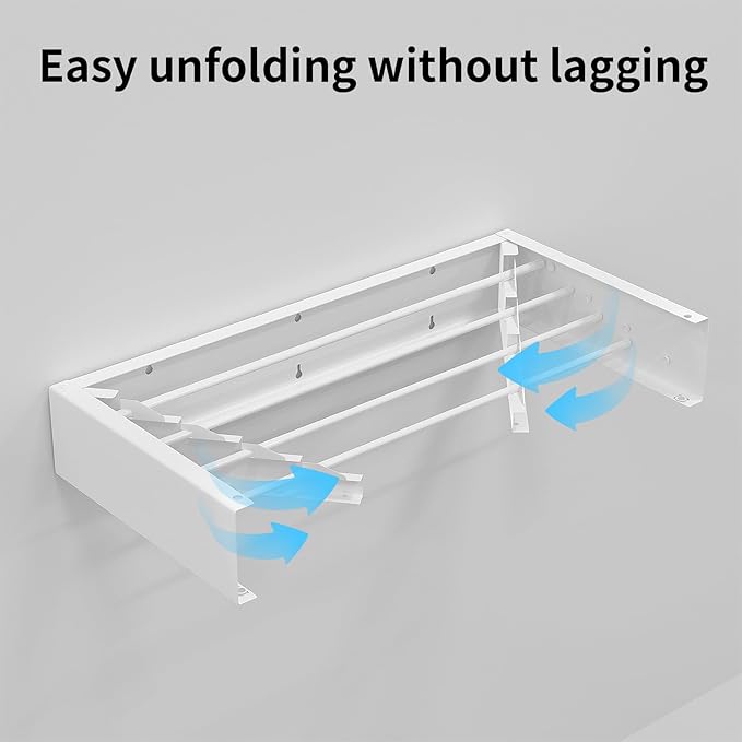 Wall Mounted Drying Rack for Laundry 23.6'', Folding Drying Rack Clothing Wall Mount with 4 Rods, Space Saving for Indoor Outdoor Bathroom Balcony (White, 23.6'')-Ruum Studio Home