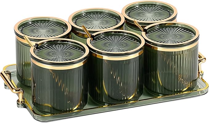 Acrylic Condiment Spice Jars,Condiment Spice Box With Lids and Spoons and Tray,Clear Plastic Condiment Canisters,Seasoning Box 6 Pack,Seasoning Box Set for Kitchen to Storage Salt,Paprika,Sugar-Ruum Studio Home
