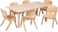 Flash Furniture Emmy Adjustable Classroom Activity Table with 6 Stackable Chairs, Plastic Activity Table for Kids, 23.625" W x 47.25" L, Natural-Ruum Studio Home