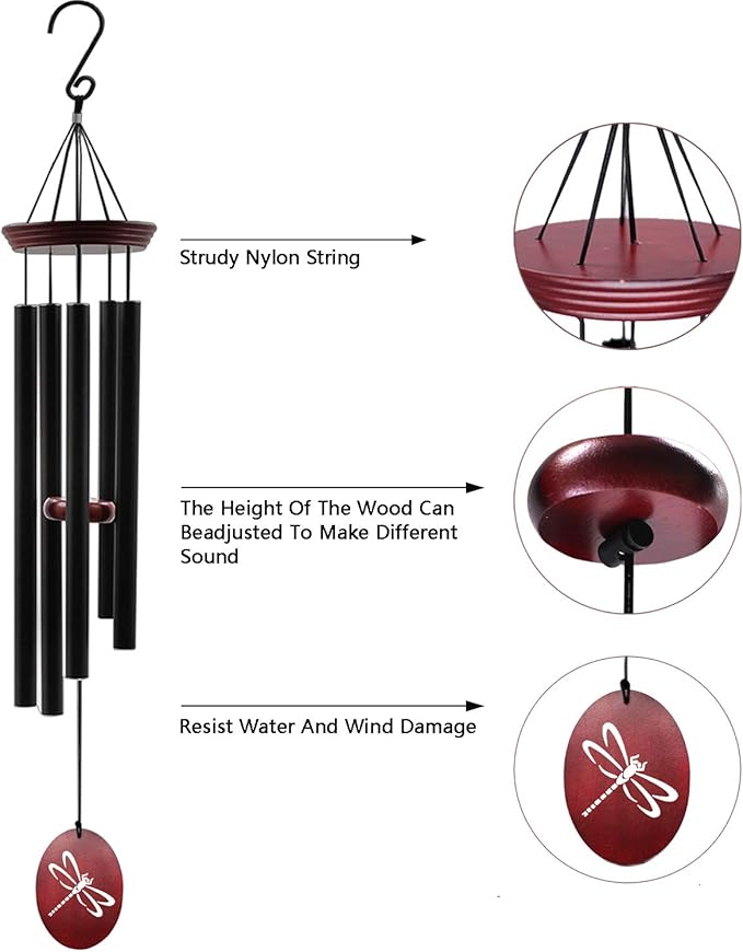 Wind Chimes for Outside, 33 Inch Wind Chimes Outdoor Tuned Soothing Melody, Memorial Wind Chime Sympathy Gifts for Loss of Loved One Prime. Garden Wind Chime. Dragonfly-Ruum Studio Home