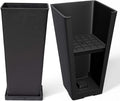 LA JOLIE MUSE 26 inch Tall Black Planters for Outdoor Plants,Set of 2 Tapered Planters with Trays,V-Shape Rectangular Garden Planters for Front Door, Patio and Deck-Ruum Studio Home