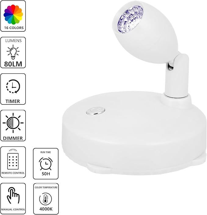 Cordless Spotlight Battery Operated, RGB Indoor Plant Light, Dimmable Accent Uplight with Remote, Color Changing Display Lighting for Picture Tree Photo Dartboard Painting Art-Ruum Studio Home