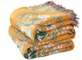 Boho Throw Blanket for Bed,100% Cotton Ultra Soft Lightweight Muslin 4-Layer Breathable Woven Throws 80''x 90'' Blanket Yellow Floral Printed Farmhouse Decor Bed Blankets-Ruum Studio Home