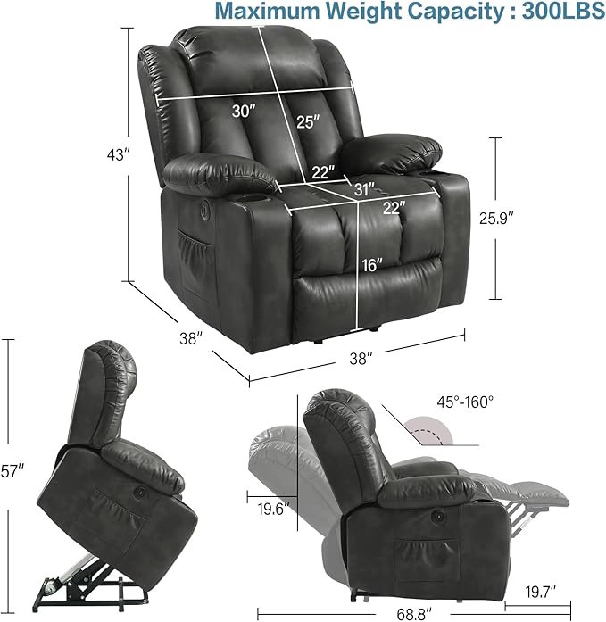 PARKOL Power Lift Recliner Chair for Elderly Breathable Leather Recliner Chair with Massage and Heat,2 Cup Holders,Electric Stand Assist,USB Ports,Gifts for Family (Beige)-Ruum Studio Home