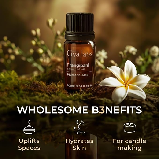 Gya Labs Frangipani Essential Oil for Diffuser - 0.34 Fl Oz - 100% Pure Natural Frangipani Oil for Skin, Face, Aromatherapy & Candle Making Scent-Ruum Studio Home