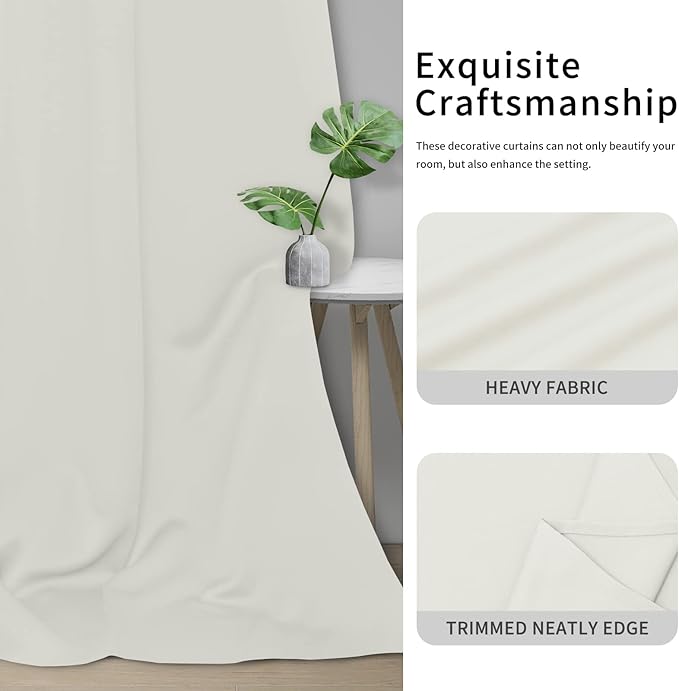 Easy-Going Blackout Curtains for Bedroom, Solid Thermal Insulated Grommet and Noise Reduction Window Drapes, Room Darkening Curtains for Living Room, 2 Panels(46x84 in, Ivory)-Ruum Studio Home