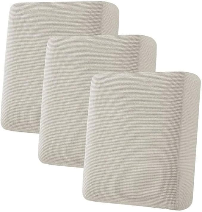 H.VERSAILTEX Super Stretch Individual Seat Cushion Covers - Sofa & Couch Cushion Slipcover Sets - Thick Jacquard Textured Twill Fabric (3 Piece, Island Fossi)-Ruum Studio Home