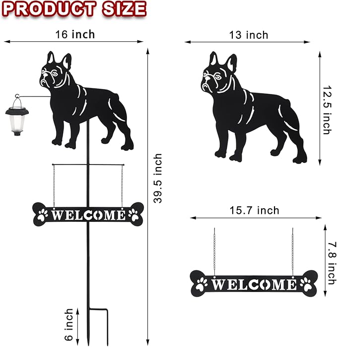 BAYN Solar French Bulldog Silhouette Dog Breed Welcome Sign with a Lantern Outdoor Decorative Garden Stakes for Yard, Lawn, Patio, Pathway-Ruum Studio Home