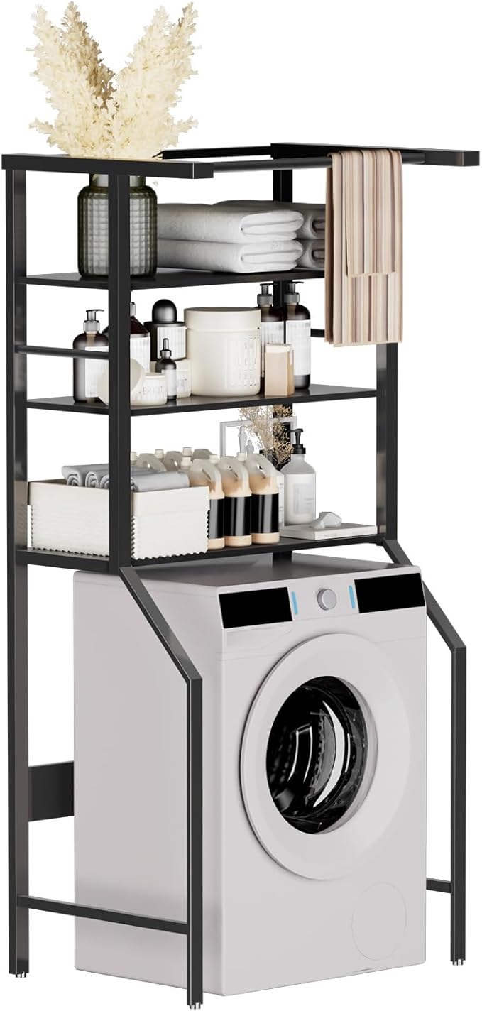 Dryer Storage Shelf and Heavy Duty Over the Washer– All-Steel Laundry Room Organizer with Clothes Drying Rod, Space-Saving Shelf for Front-Load Washers and Dryers, 29.92"L x 23.65"D x 70.8"H-Ruum Studio Home