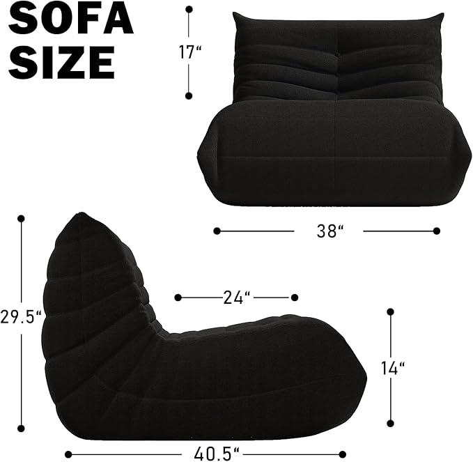 Bean Bag Chair, Memory Foam Bean Bag Sofa Large Bean Bag Chair for Adults, Bean Bag Chairs for Teens with High Density Comfortable Foam, Bean Bag for Living Room, Bedroom (Black)-Ruum Studio Home