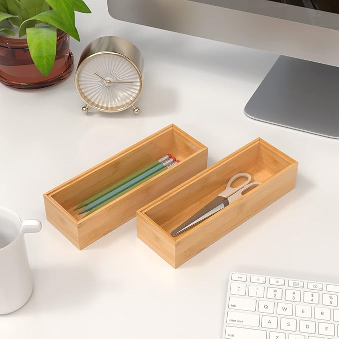 Silverware Tray for Drawer, Stackable Kitchen Bamboo Drawer Organizer 9" x 3" x 2" Set of 2-Ruum Studio Home